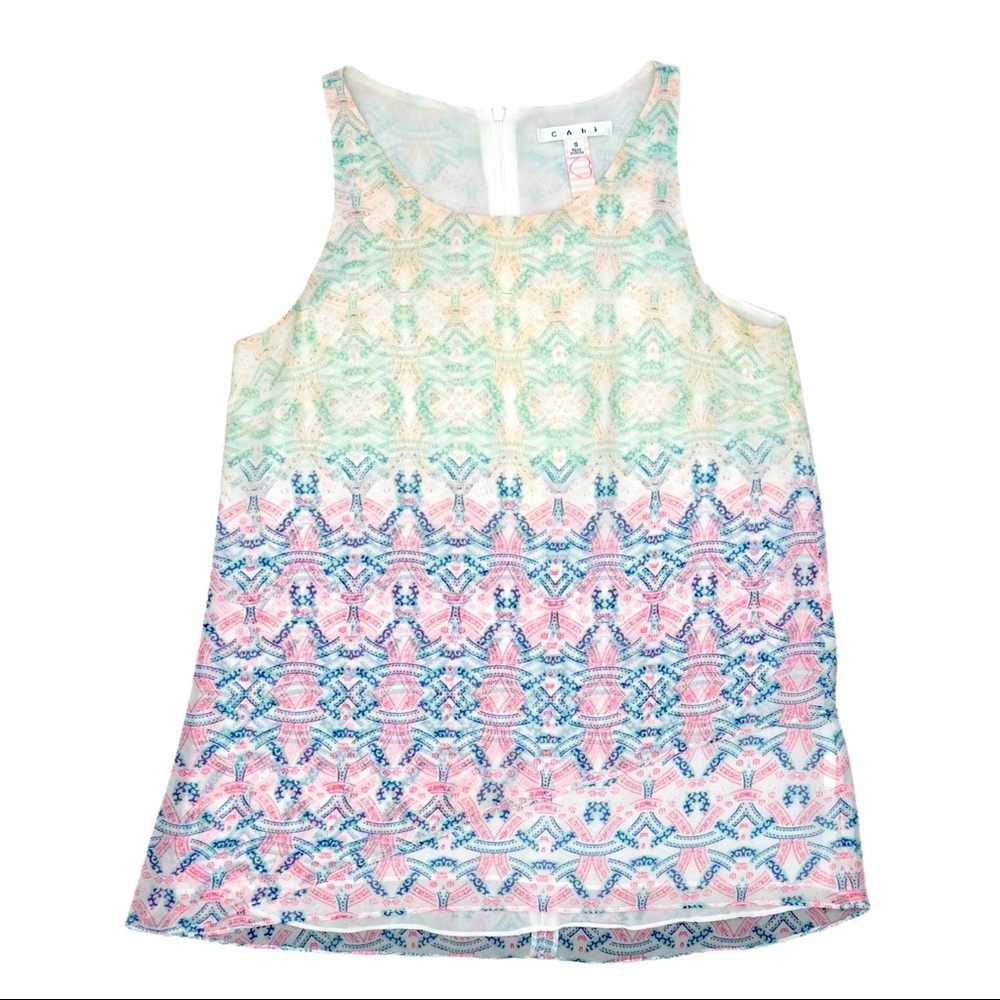 CAbi #250 Mosaic Print Chiffon Sleeveless Top EUC